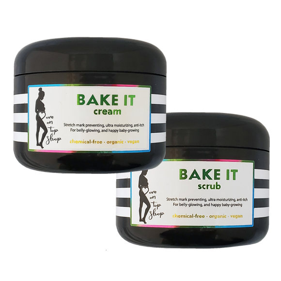 BAKE IT - Scrub+Cream<br>*SAVE BIG on a bundle!<br>*During pregnancy<br>*Can prevent new stretch marks while fading old ones! <br>*Anti-itch, organic, vegan, chemical-free