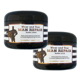 Wear and Tear MAN REPAIR - scrub + cream<br>*Rich, wholesome face and body skincare <br>*ALSO for scars/marks/ashy skin/loose skin/cellulite/& more! <br>*Anti-itch, organic, vegan, chemical-free